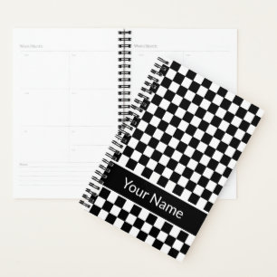 Black White Chequered Pattern Personalized Name Planner