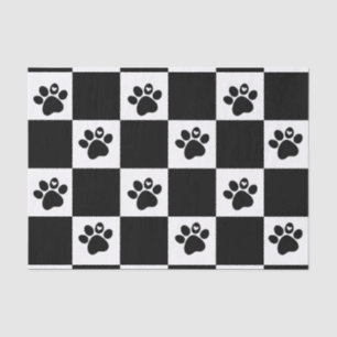 Black & White Chequered Pawprint  Tissue Paper