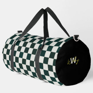 Black White Chequered Personalized Duffle Bag