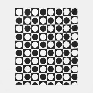 Black White Chequered Polka Dots Fleece Blanket