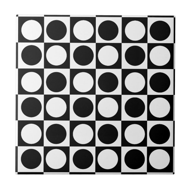 Black White Chequered Polka Dots  Tile (Front)