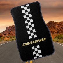 Black White Chequered Racing Flag Gold Monogrammed