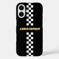 Black White Chequered Racing Flag Gold Monogrammed