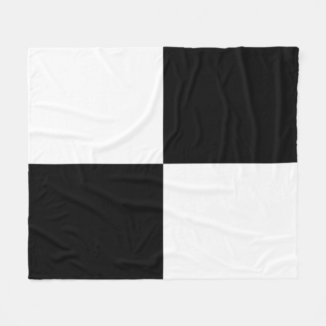 Black White Chequered Rectangles Fleece Blanket (Front (Horizontal))
