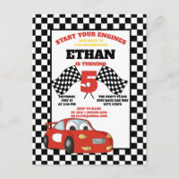 Black White Chequered Red Racecar Child's Birthday