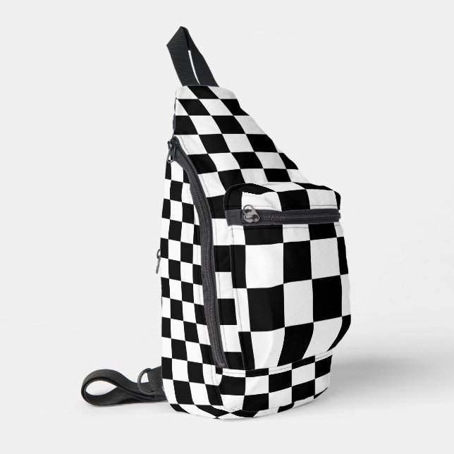 Black White Chequered Sling Bag (Left Corner)