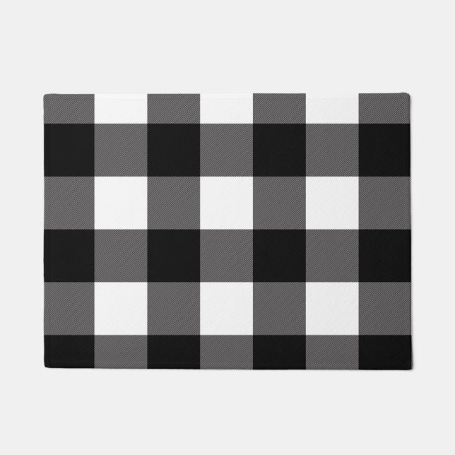 Black & White Chequered Squares Buffalo Plaid Doormat (Front)