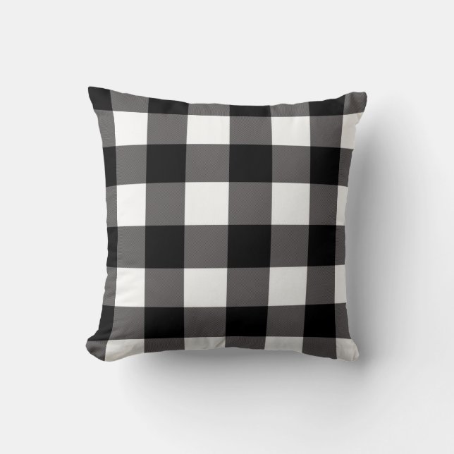 Black & White Chequered Squares Buffalo Plaid Throw Pillow (Front)