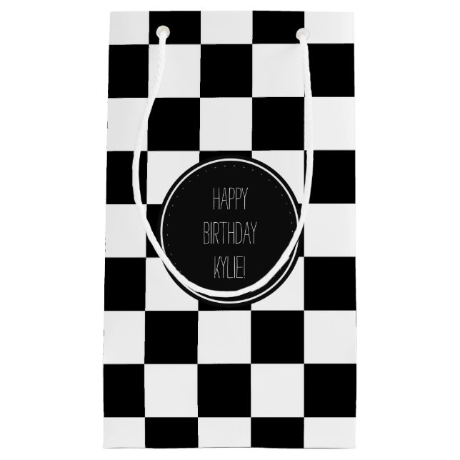 Black White Chequered Squares Small Gift Bag (Front)