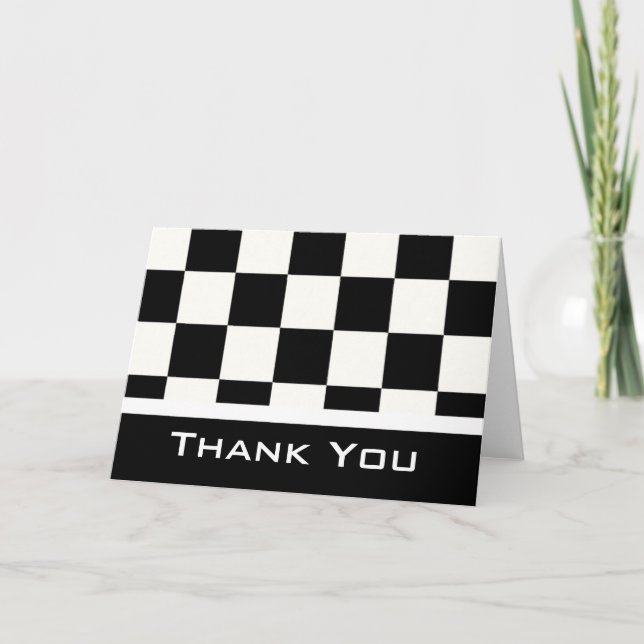 Black/White Chequered Thank You Greeting Card (Front)