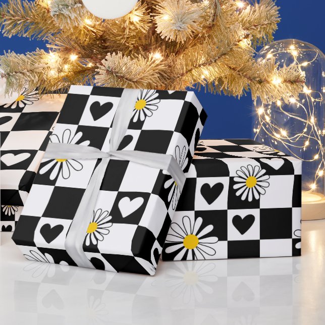 Black White Chequered Wrapping Paper (Holidays)
