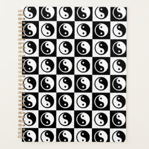 Black White Chequered Yin-yang Zen Block Print Planner