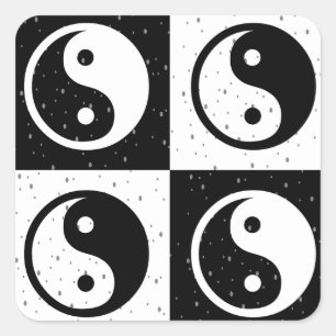 Black White Chequered Yin-yang Zen Block Print Square Sticker