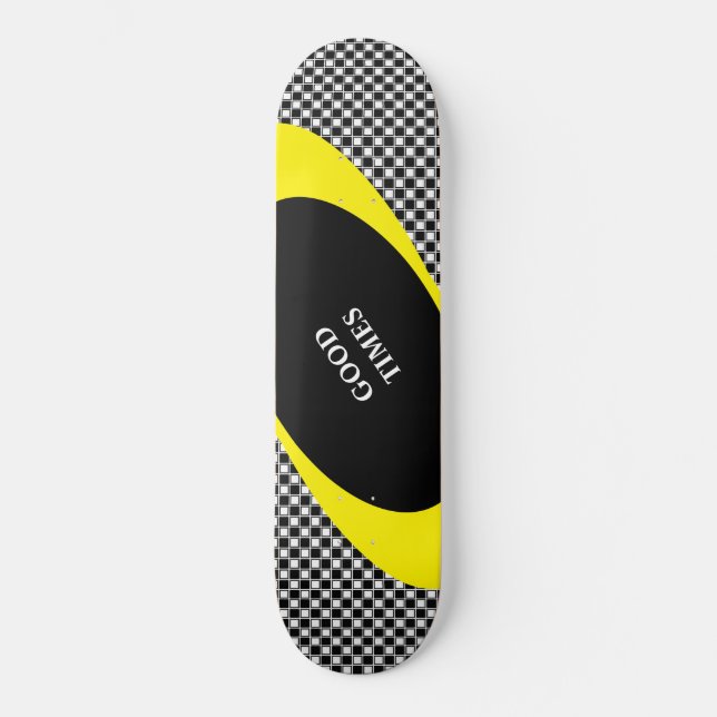 Black & white chess pattern & wavy lines skateboard (Front)