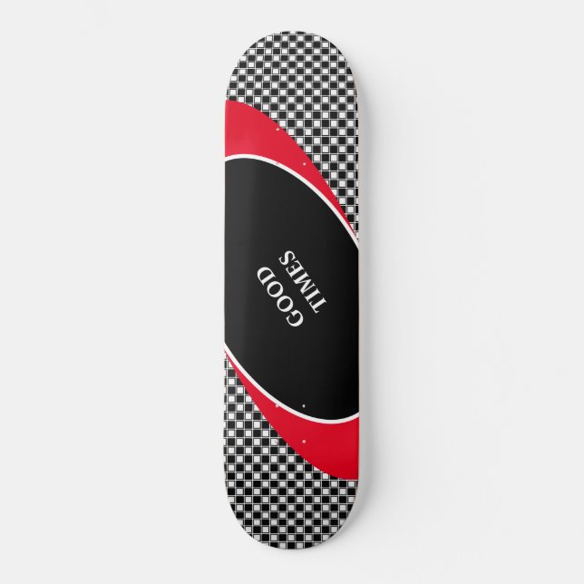 Black & white chess pattern & wavy lines skateboard (Front)