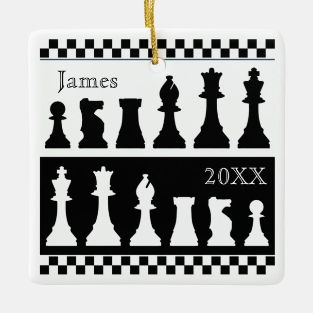 Black White Chess Pieces Square Ornament (Front)