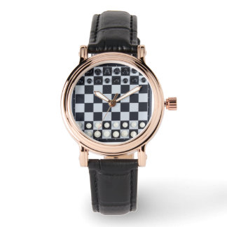 black white chessboard watch