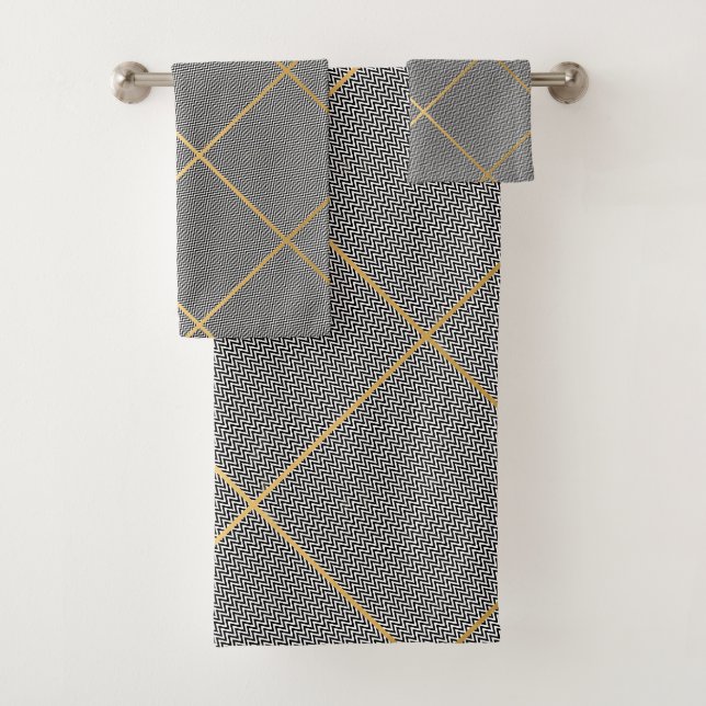BLACK WHITE CHEVRON ABSTRACT BATHROOM TOWEL (Insitu)