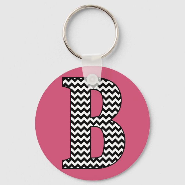 Black & White Chevron "B" Monogram Basic Keychain (Front)