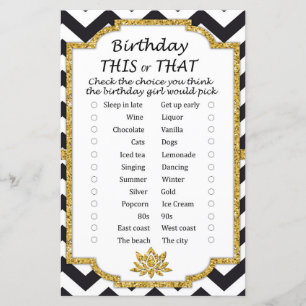 Black White Chevron Birthday this or that game