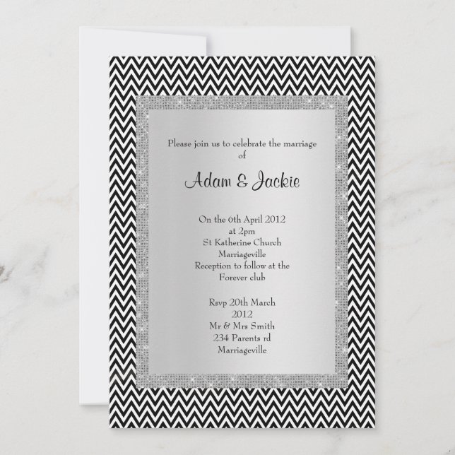 Black white chevron black ELEGANT CLASSY WEDDING Invitation (Front)