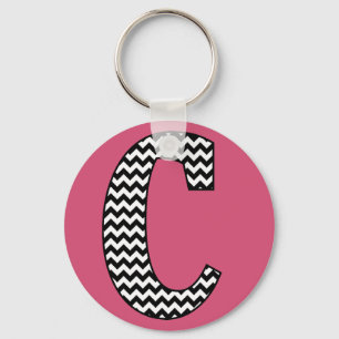 Black & White Chevron "C" Monogram Button Keychain