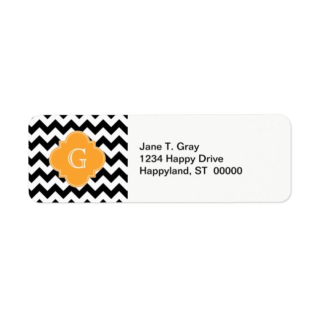 Black White Chevron Cantaloupe Quatrefoil Monogram (Front)
