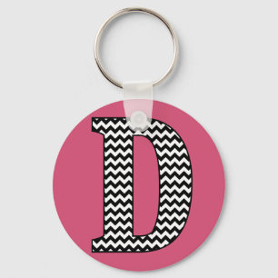 Black & White Chevron D Monogram Basic Keychain