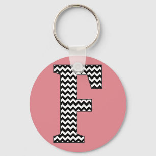 Black & White Chevron F Monogram Basic Keychain