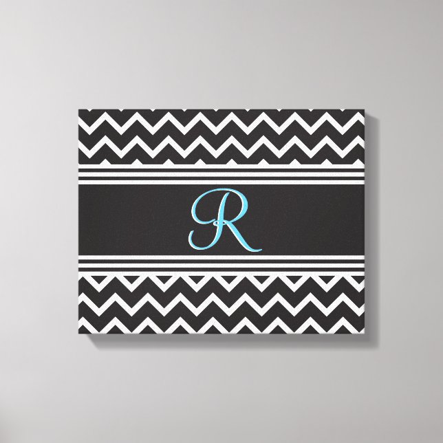Black | White Chevron Gothic Zigzag Monogram Canvas Print (Front)