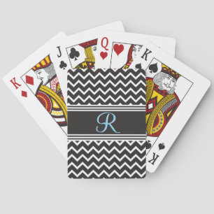 Black White Chevron Gothic Zigzag Monogram Playing Cards