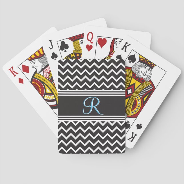 Black | White Chevron Gothic Zigzag Monogram Playing Cards (Back)