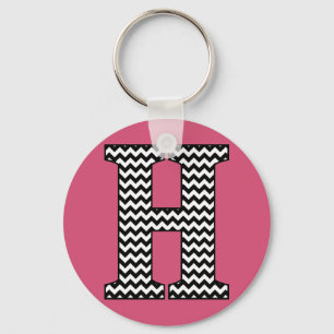 Black & White Chevron H Monogram Basic Keychain