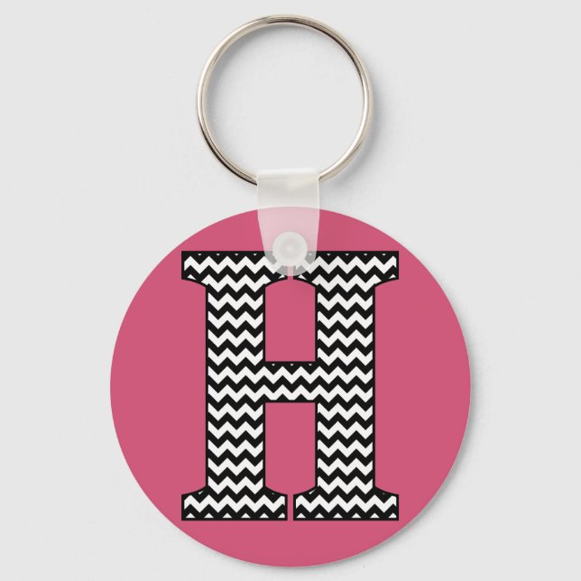 Black & White Chevron H Monogram Basic Keychain (Front)