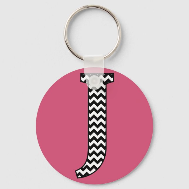 Black & White Chevron J Monogram Basic Keychain (Front)