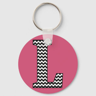 Black & White Chevron L Monogram Basic Keychain