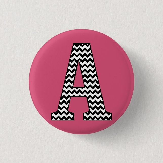 Black & White Chevron Letter A Monogram 1 Inch Round Button (Front)