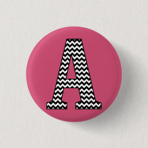 Black & White Chevron Letter A Monogram 1 Inch Round Button
