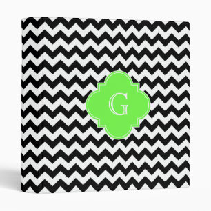 Black White Chevron Lime Green Quatrefoil Monogram Binder
