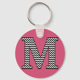 Black & White Chevron M Monogram Basic Keychain