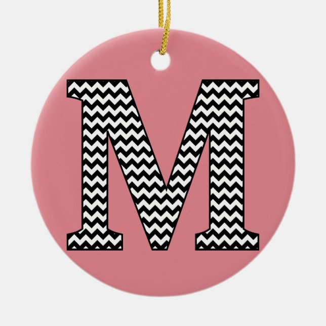 Black & White Chevron M Monogram Ornament (Front)