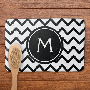 Black & White Chevron Monogram Bath Mat