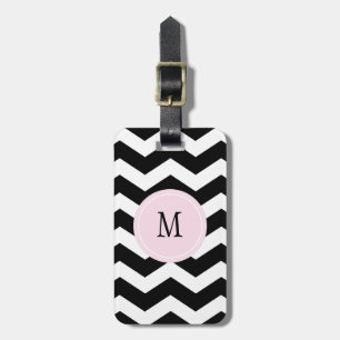 Black & White Chevron Monogram Luggage Tag
