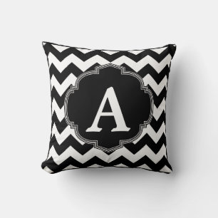 Black White Chevron Monogram Throw Pillow