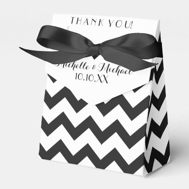 Black White Chevron Names Date Wedding Favour Favor Box (Front Side)