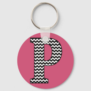 Black & White Chevron P Monogram Basic Keychain