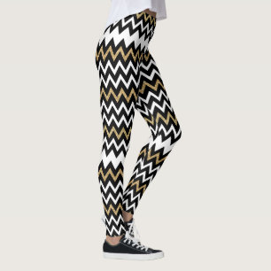 Black & White Chevron Pattern Gold Accent Leggings