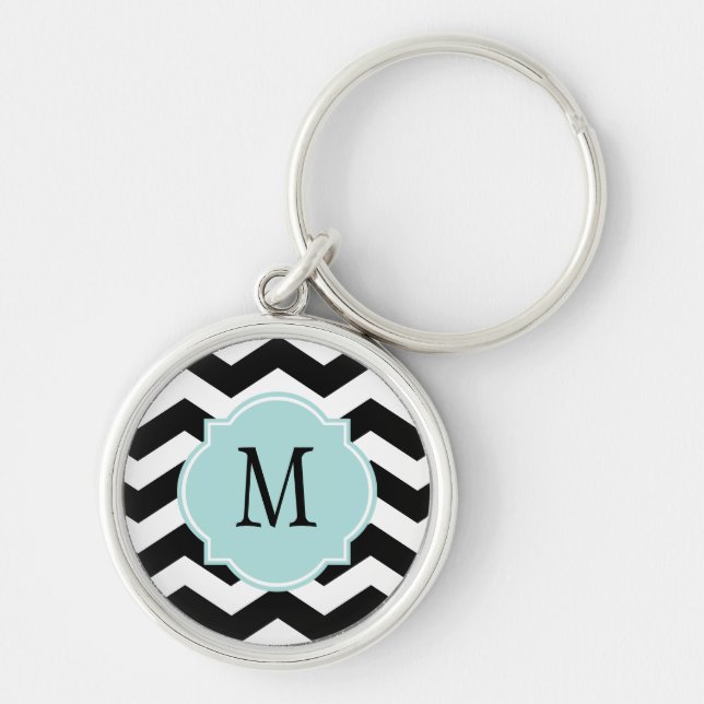 Black & White Chevron Pattern Keychain (Front)
