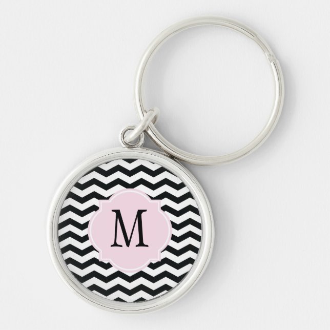 Black & White Chevron Pattern Keychain (Front)
