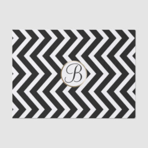 Black White Chevron Print Monogram Letter Initial Tissue Paper